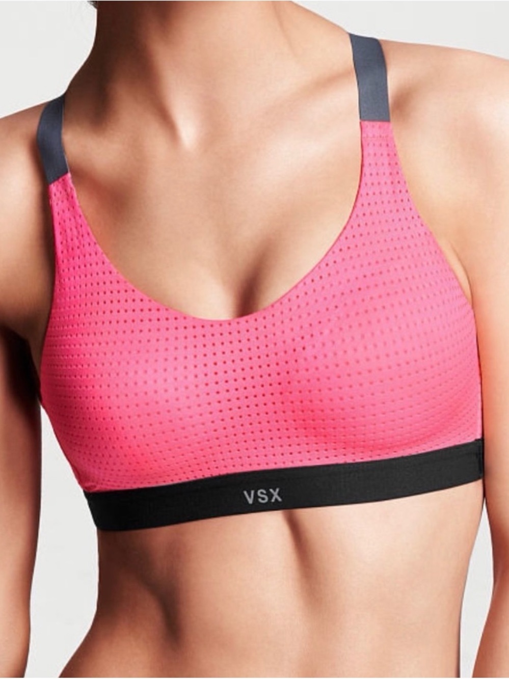 Victoria's Secret VSX Hot Pink Perforated Sports Bra Gray Straps NWTSz- 34D. FF9